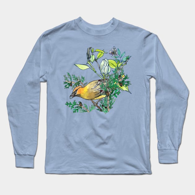 Cedar Waxwing Long Sleeve T-Shirt by ThisIsNotAnImageOfLoss